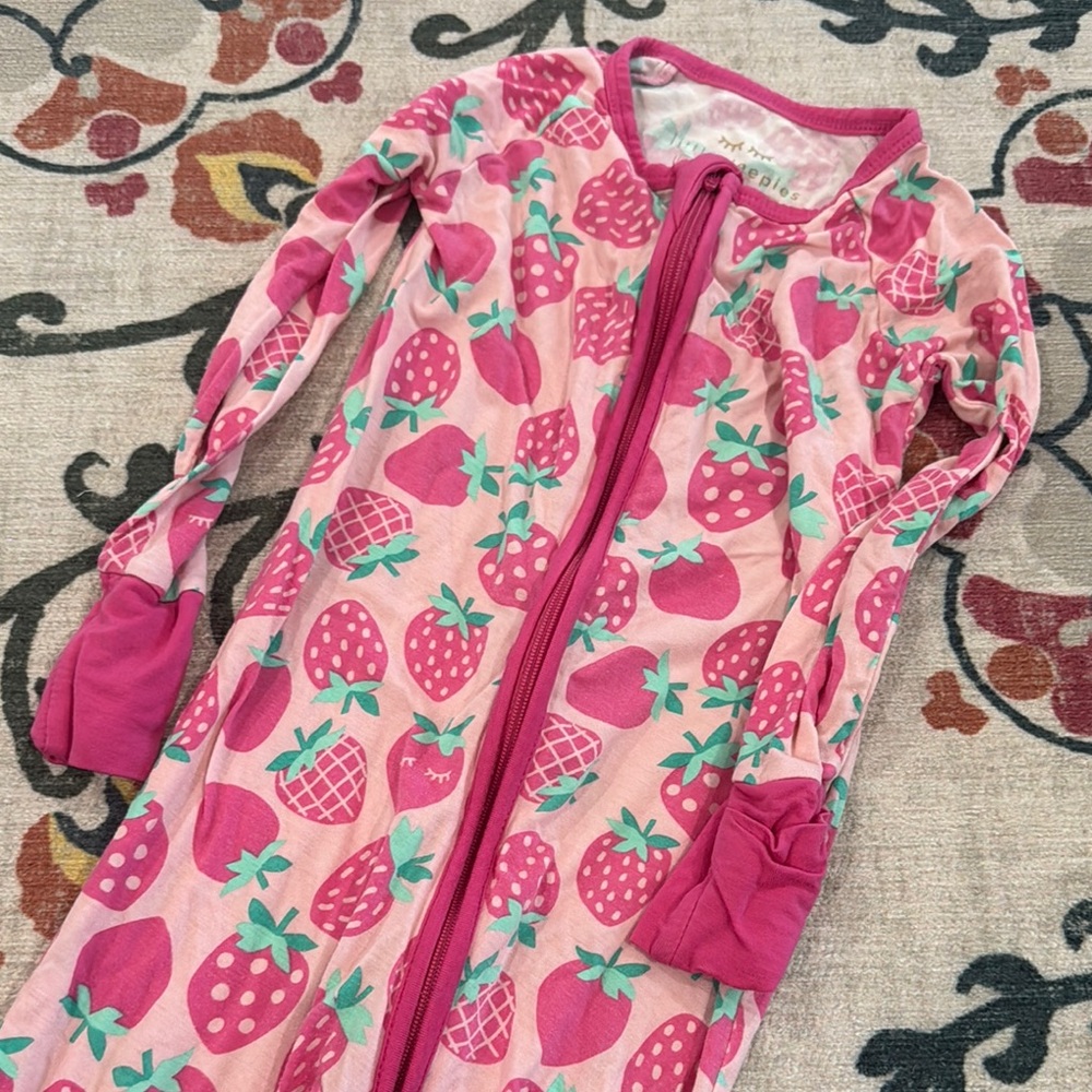 Little Sleepies Pink Strawberry Print Zippie